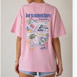 Sweet Claire T-Shirt S/M Pink See Ya Somewhere Sunny Graphic bin zz